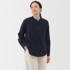 Online Muji Camisa de franela de doble cepillado con cuello alto para mujer