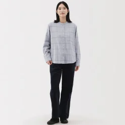 Online Muji Camisa de franela de doble cepillado con cuello alto para mujer