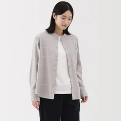 Online Muji Camisa de franela de doble cepillado con cuello alto para mujer