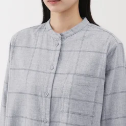 Online Muji Camisa de franela de doble cepillado con cuello alto para mujer