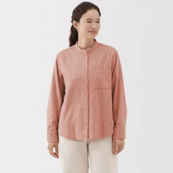 Online Muji Camisa de franela de doble cepillado con cuello alto para mujer