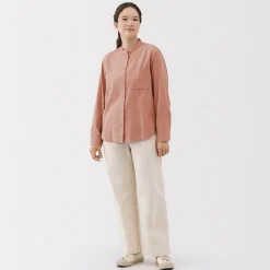 Online Muji Camisa de franela de doble cepillado con cuello alto para mujer