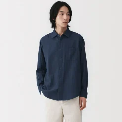 Outlet Muji Camisa de gasa doble y mezcla de kapok para hombre
