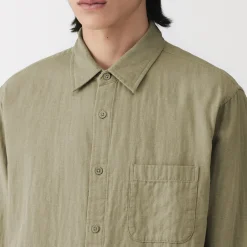 Outlet Muji Camisa de gasa doble y mezcla de kapok para hombre