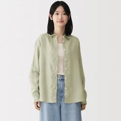 Sale Muji Camisa de lino lavado para mujer