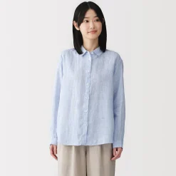Sale Muji Camisa de lino lavado para mujer
