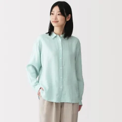 Sale Muji Camisa de lino lavado para mujer