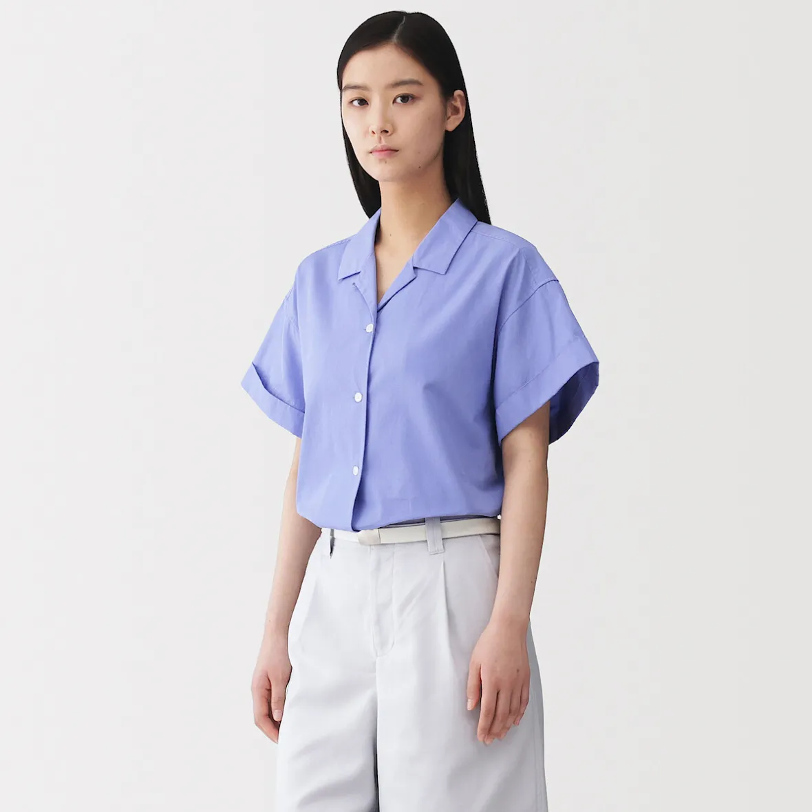 Hot Muji Camisa de manga corta de popelín de algodón orgánico para mujer