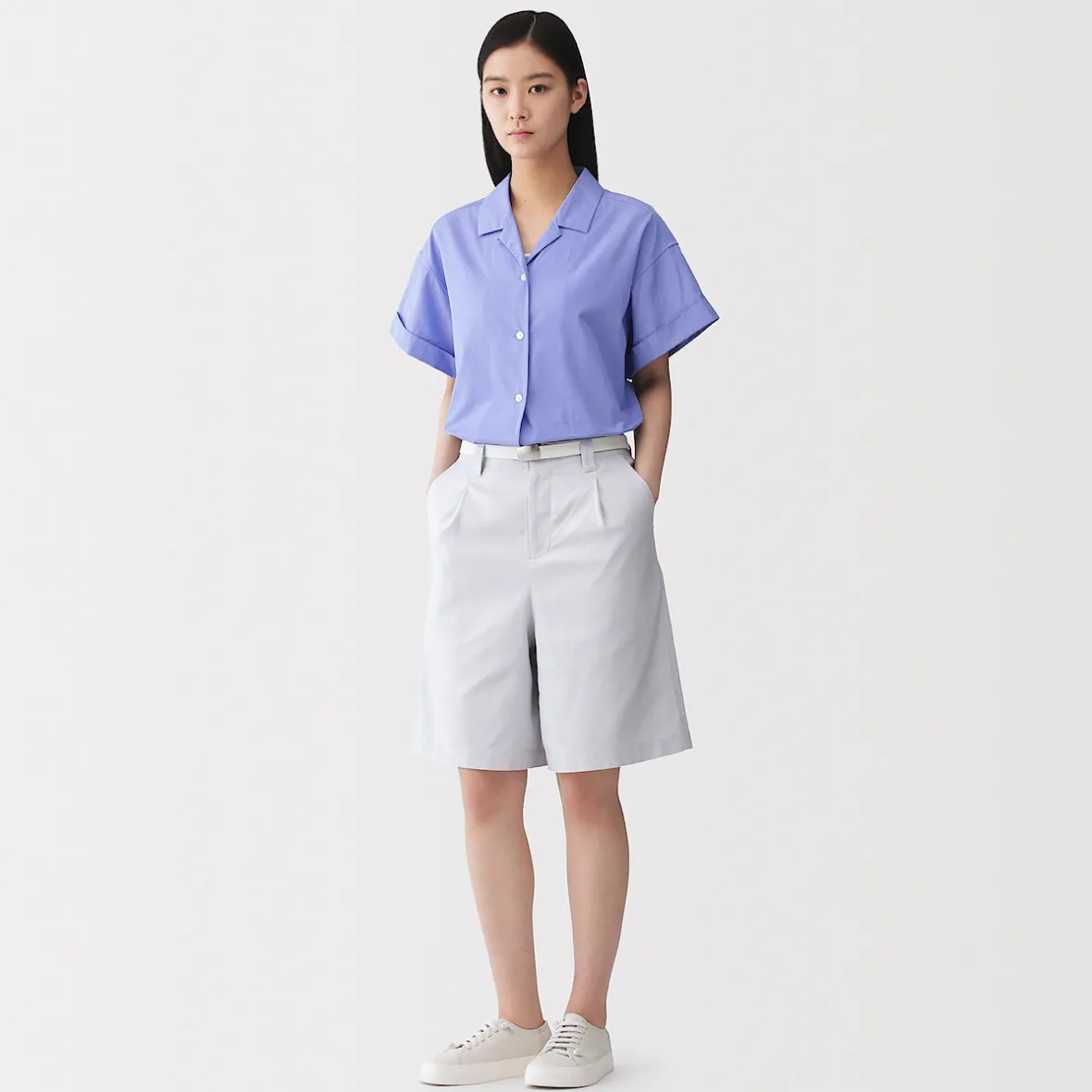 Hot Muji Camisa de manga corta de popelín de algodón orgánico para mujer