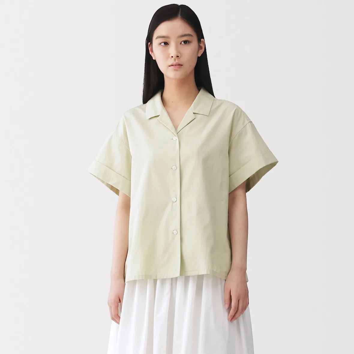 Hot Muji Camisa de manga corta de popelín de algodón orgánico para mujer