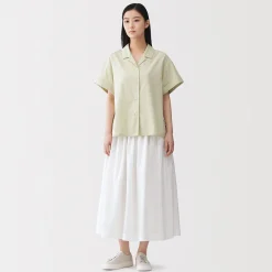 Hot Muji Camisa de manga corta de popelín de algodón orgánico para mujer