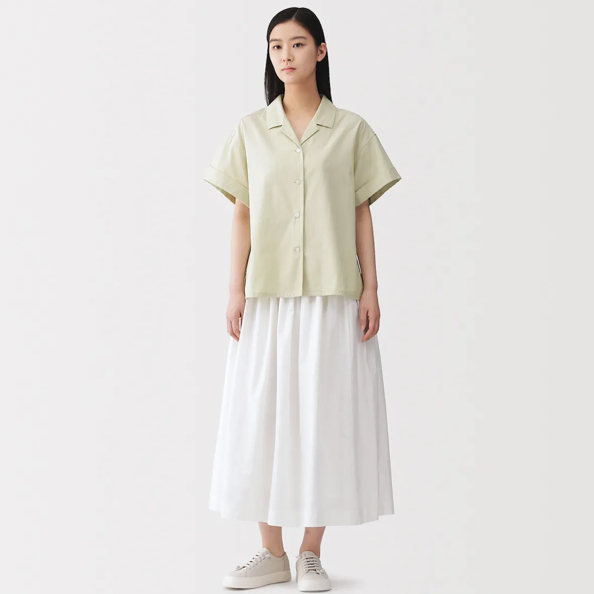 Hot Muji Camisa de manga corta de popelín de algodón orgánico para mujer