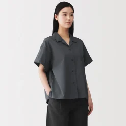 Hot Muji Camisa de manga corta de popelín de algodón orgánico para mujer