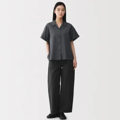 Hot Muji Camisa de manga corta de popelín de algodón orgánico para mujer