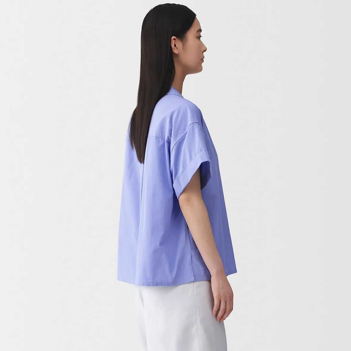Hot Muji Camisa de manga corta de popelín de algodón orgánico para mujer