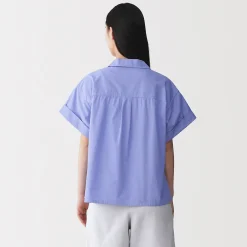 Hot Muji Camisa de manga corta de popelín de algodón orgánico para mujer