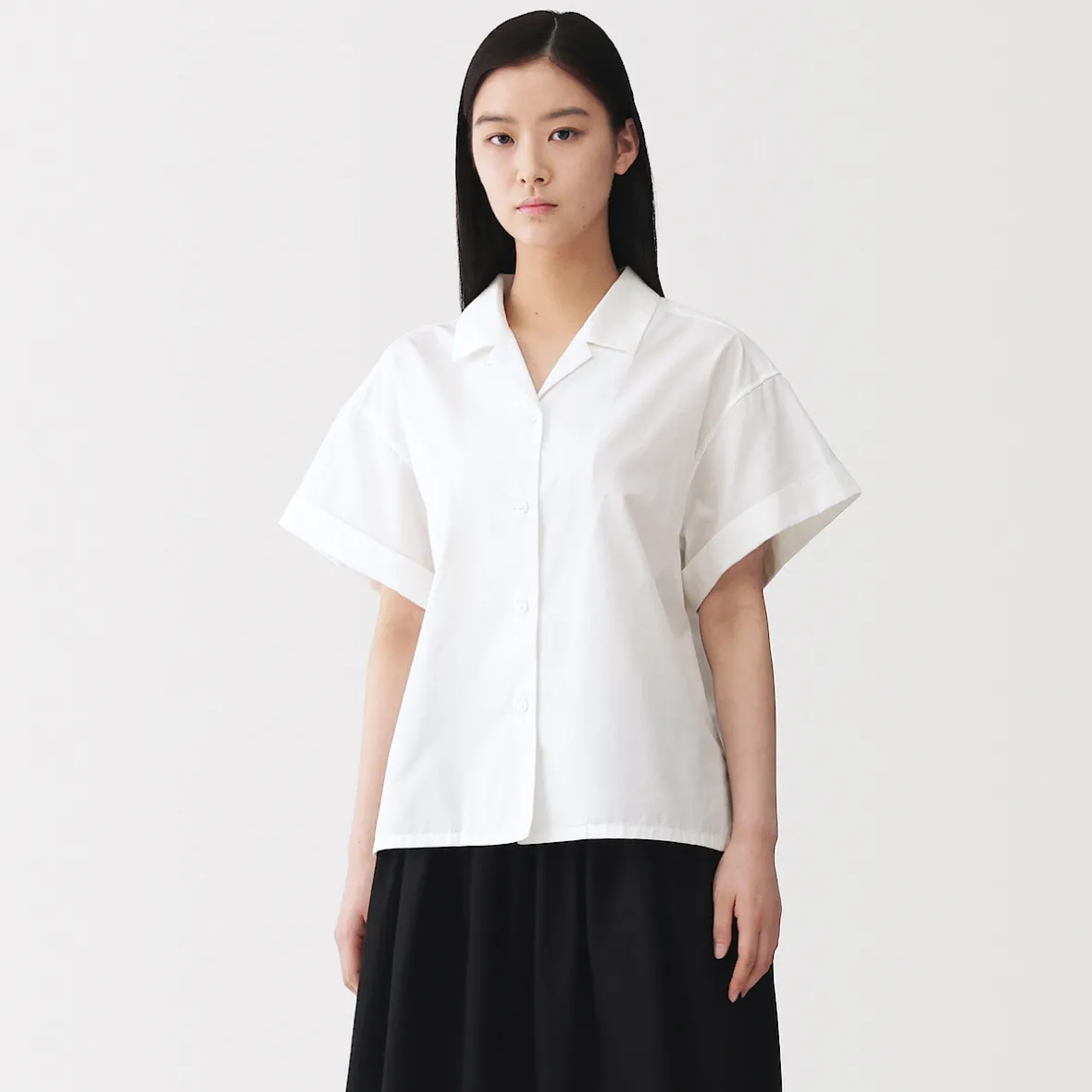 Hot Muji Camisa de manga corta de popelín de algodón orgánico para mujer