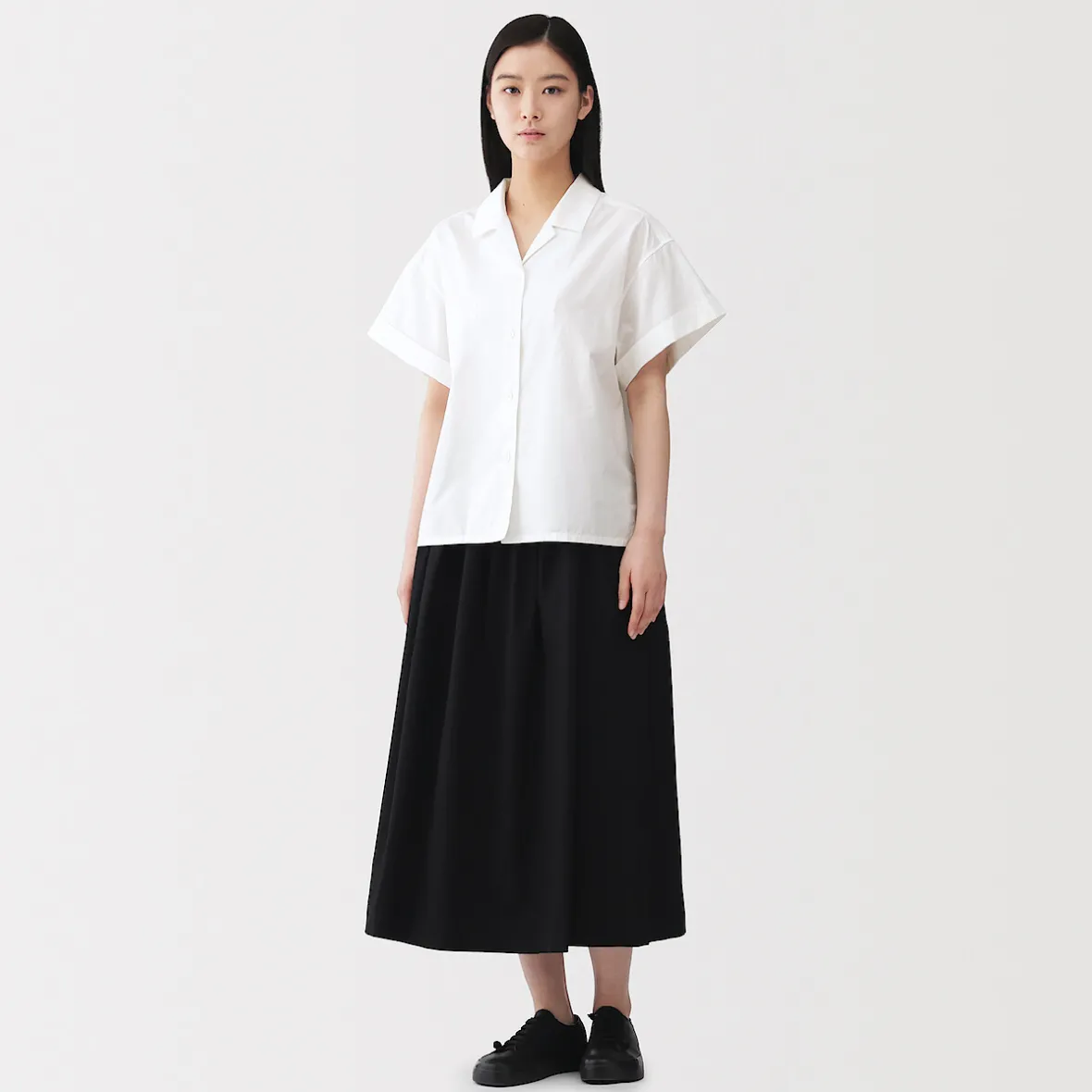 Hot Muji Camisa de manga corta de popelín de algodón orgánico para mujer