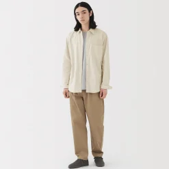 Hot Muji Camisa de manga larga de algodón ancho lavado para hombre