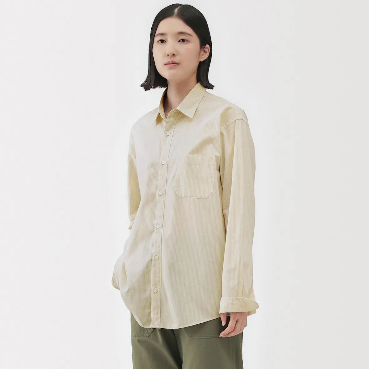 Hot Muji Camisa de manga larga de algodón ancho lavado para hombre