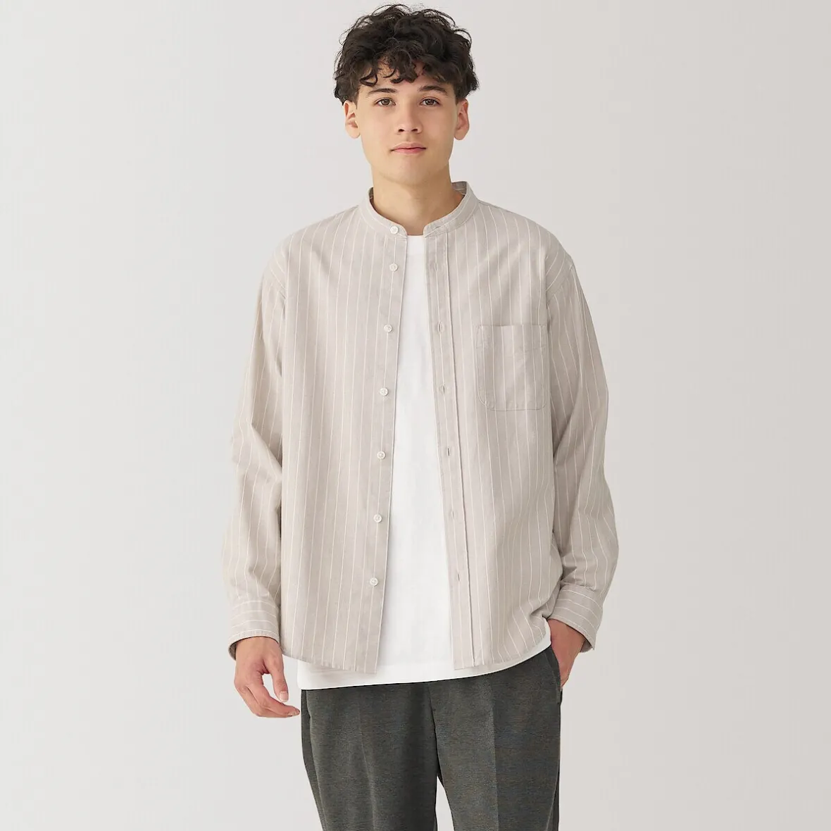 Muji Camisa estilo Oxford cuello Mao para hombre…