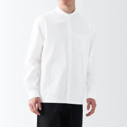 Muji Camisa estilo Oxford cuello Mao Blanco