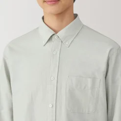 Muji Camisa Oxford con botones y acabado lavado para hombre…