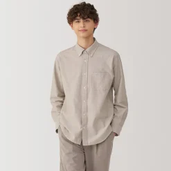 Muji Camisa Oxford con botones y acabado lavado para hombre…
