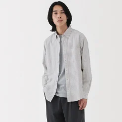 Muji Camisa Oxford con botones y acabado lavado para hombre…