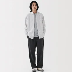 Muji Camisa Oxford con botones y acabado lavado para hombre…