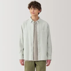 Muji Camisa Oxford con botones y acabado lavado para hombre…