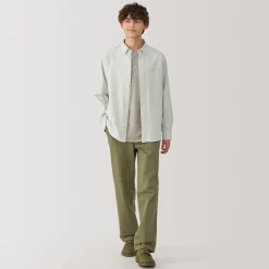 Muji Camisa Oxford con botones y acabado lavado para hombre…