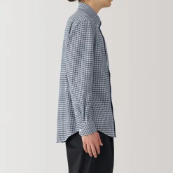 Outlet Muji Camisa Oxford con botones y acabado lavado para hombre Cuadros Azul Marino Oscuro
