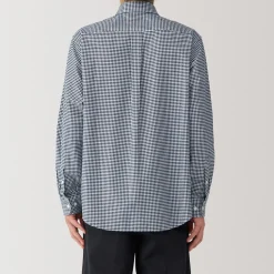Outlet Muji Camisa Oxford con botones y acabado lavado para hombre Cuadros Azul Marino Oscuro