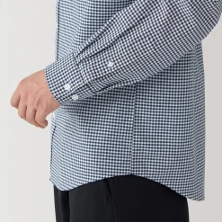 Outlet Muji Camisa Oxford con botones y acabado lavado para hombre Cuadros Azul Marino Oscuro