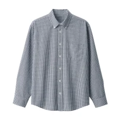 Outlet Muji Camisa Oxford con botones y acabado lavado para hombre Cuadros Azul Marino Oscuro