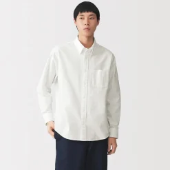 Best Muji Camisa Oxford con botones y acabado lavado para hombre