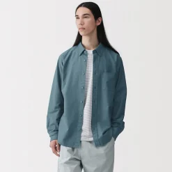 Best Muji Camisa Oxford con botones y acabado lavado para hombre