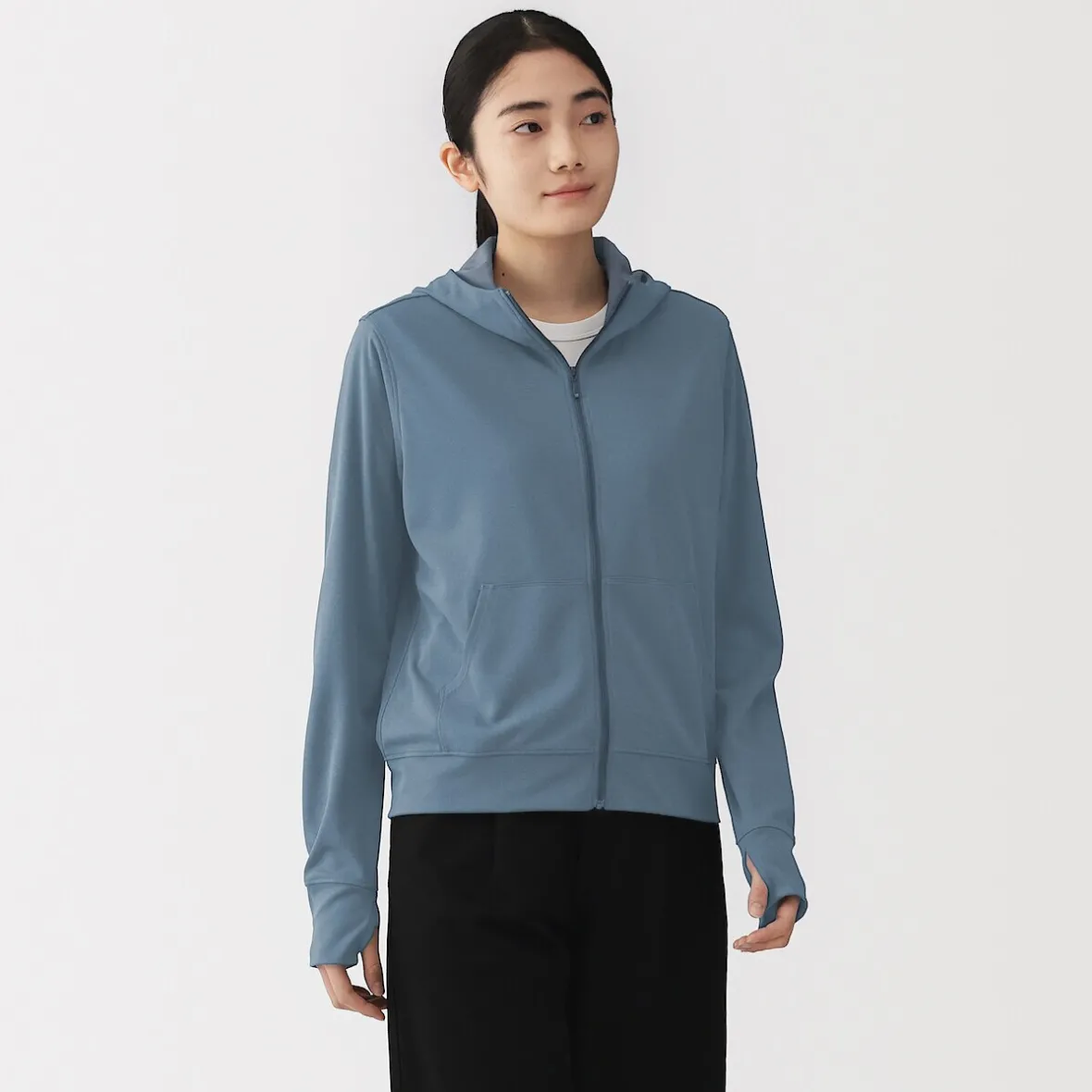 Discount Muji Camiseta con capucha y cremallera Quick Dry para mujer