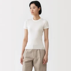 New Muji Camiseta de algodón orgánico de alta torsión para mujer