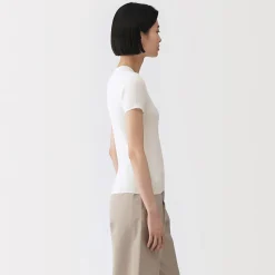 New Muji Camiseta de algodón orgánico de alta torsión para mujer