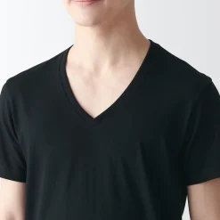 New Muji Camiseta de algodón sin costuras laterales con cuello en V - pack de 2, para hombre