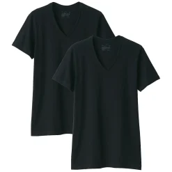 New Muji Camiseta de algodón sin costuras laterales con cuello en V - pack de 2, para hombre