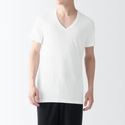 New Muji Camiseta de algodón sin costuras laterales con cuello en V - pack de 2, para hombre