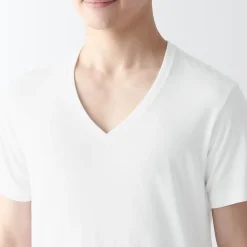 New Muji Camiseta de algodón sin costuras laterales con cuello en V - pack de 2, para hombre