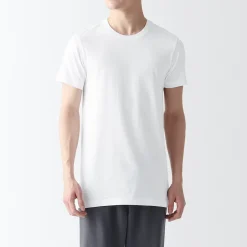 Online Muji Camiseta de algodón sin costuras laterales con cuello redondo - pack de 2, para hombre