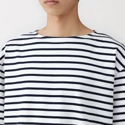 Muji Camiseta de cuello barco de algodón grueso lavado para hombre