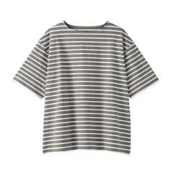 Muji Camiseta de cuello barco de algodón grueso lavado para hombre
