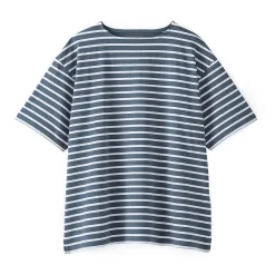 Muji Camiseta de cuello barco de algodón grueso lavado para hombre