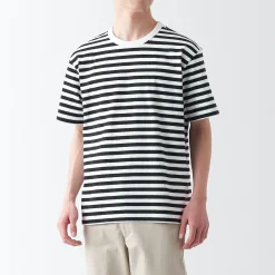 Outlet Muji Camiseta de jersey grueso Rayas Negro